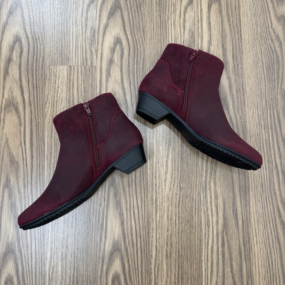 Abeo Ankle Boots Womens 8.5 Burgundy Leather Comfort Bootie Round Toe Holiday - Picture 3 of 16